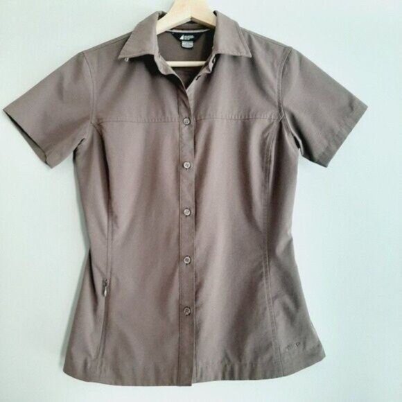 MEC Button Down Short Sleeve Grey Top Women's  Sz S - Picture 1 of 10